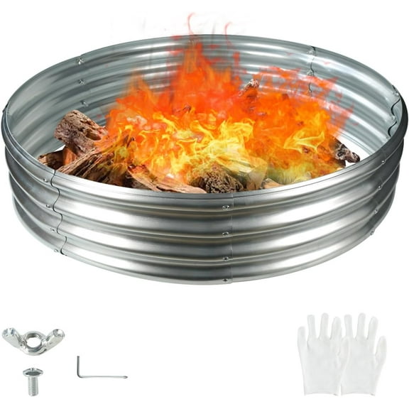 48 Inch Round Galvanized Fire Pit Ring/Fire Ring - Foldable and Perfect for Outdoor Gatherings and Campfires in The Yard/Garden/Park/Beach (4 FT Diameter, Silver)