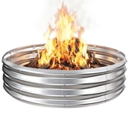48 Inch Round Galvanized Fire Pit Ring, Foldable Outdoor Fire Ring for Yard, Garden, Park, Beach and Campfire,(4 FT Diameter, Silver)