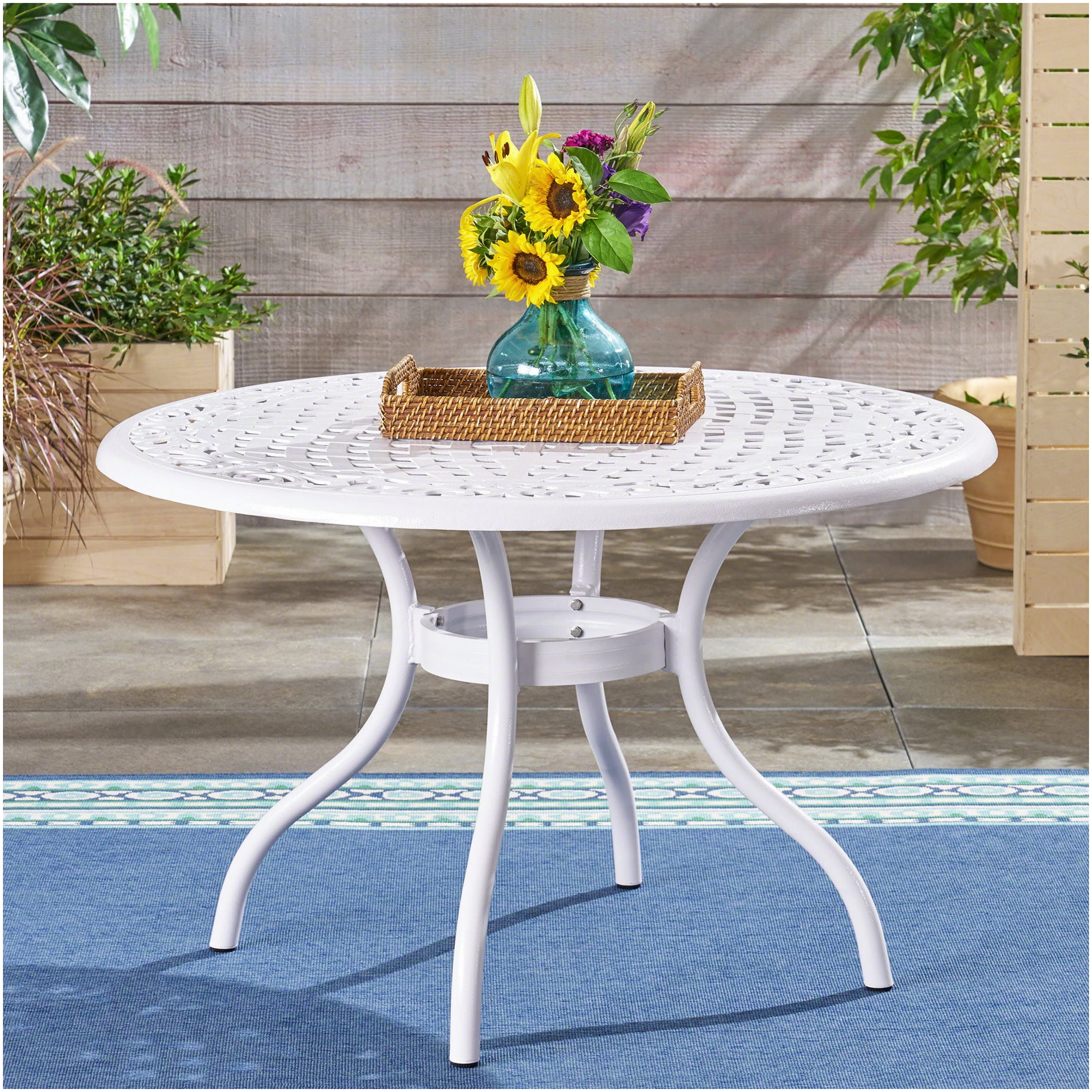 48 inch round patio table with umbrella hole VICLLAX 47.2" for 6, All Weather Metal Outdoor Dining Table Adjustable Hole, Walnut Wood-Like Tabletop : Patio, Lawn & Garden Inner Frame Material PHI VILLA 37" Outdoor Steel