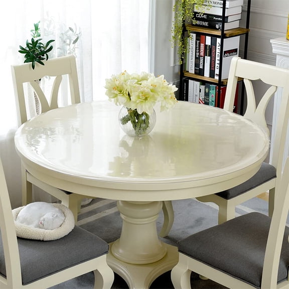 48 Inch Round  Table Cover Plastic Vinyl Circle Tablecloths Furniture Desk Table Screen Sheet Liner Runner Protector Waterproof Protective Cocktail Dinner Dresser Table Topper Pad Mat