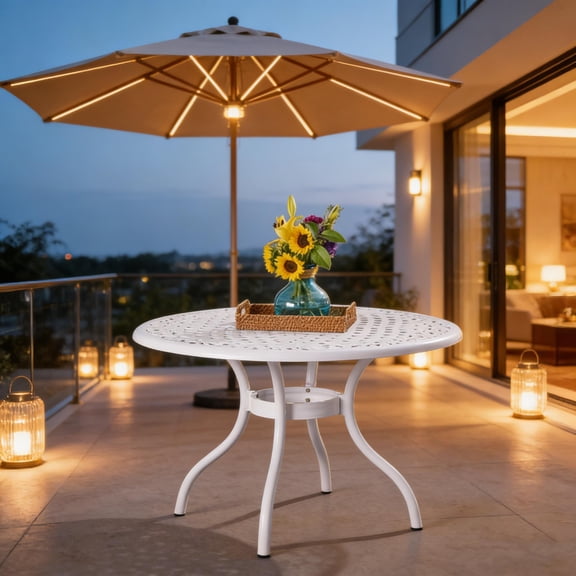 48-Inch Round Table Outdoor Patio Dining Table for Backyard, Deck, Garden, Poolside