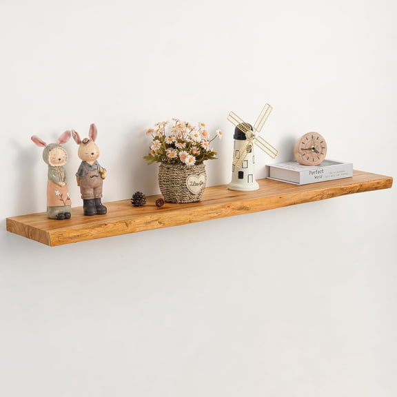 48 Inch Rustic Elm Floating Shelf with Invisible Brackets Natural Finish
