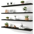 thumbnail image 1 of 48 Inch Rustic Farmhouse Floating Shelves for Wall Decor Storage Wood Wooden Wall Shelves for Bedroom Bathroom Kitchen Living Room - Black Set of 4, 1 of 6