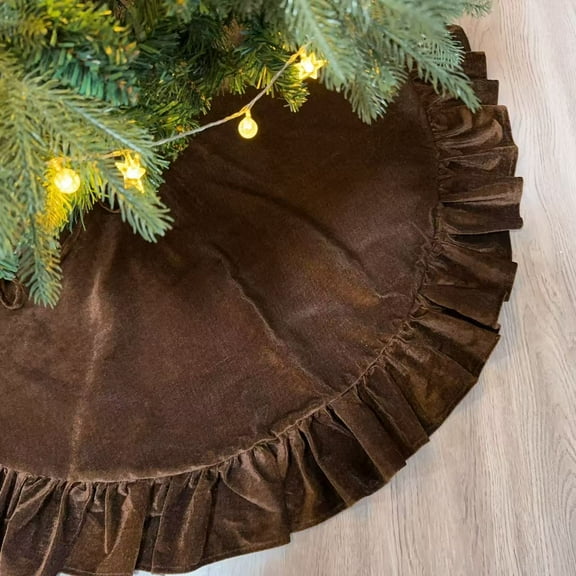 48 Inch Rustic Ruffled Velvet Christmas Tree Skirt with Bowknot,Traditional Holiday Deluxe Large Plush Christmas Tree Skirt Mat Decoration for Merry Christmas Xmas Winter New Year Party