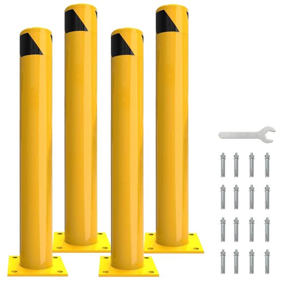 48 Inch Safety Bollard, 4.5 Inch Outer Diameter Safety Barrier Bolts, Bolt Fixing, Bright Yellow Steel Column, Protection Against Rust, UV, Oxidation, Suitable for Traffic Control, Lane Barrier(4 PCS)