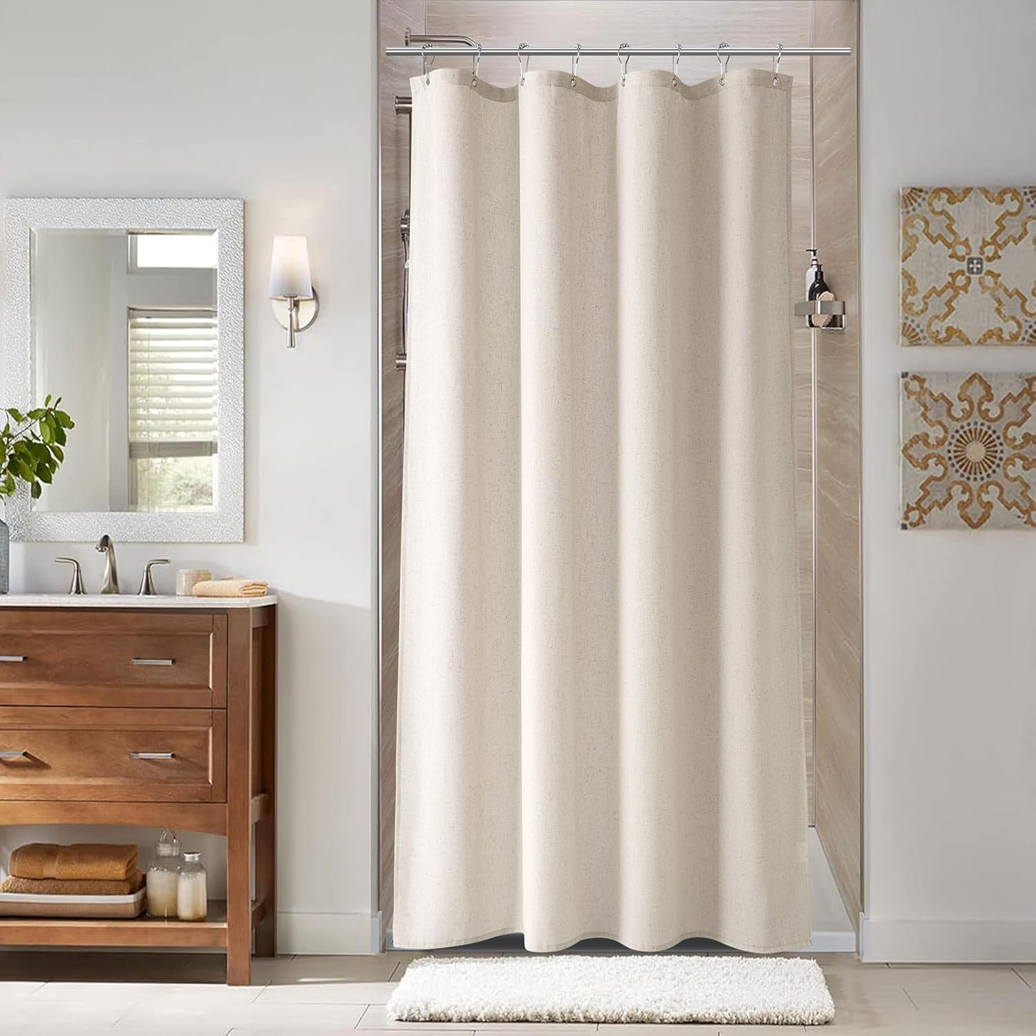 48 Inch Shower Curtain - Stall Narrow Half Green Linen Ultra Thick ...