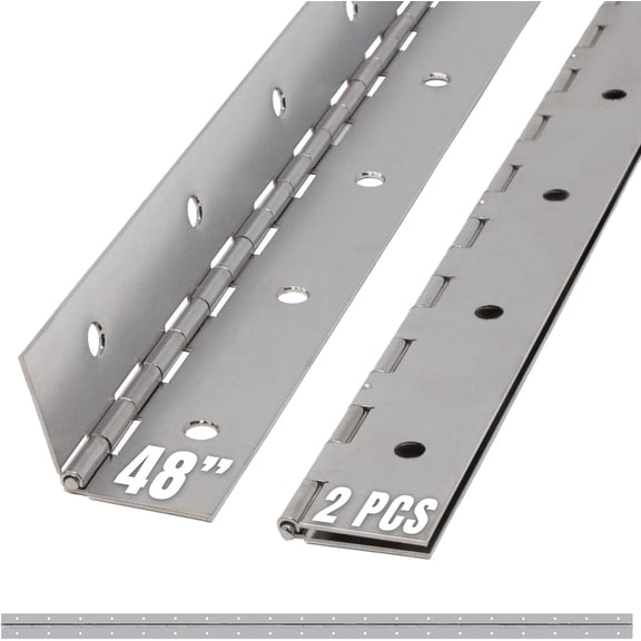 48 Inch Silver Heavy Duty Piano Hinge Continuous Stainless Steel 304 (2-Pack), Surface Mount Cabinet Hinges Silver 48"x2" for Industrial Equipment, Commercial Display & Large Access Panel