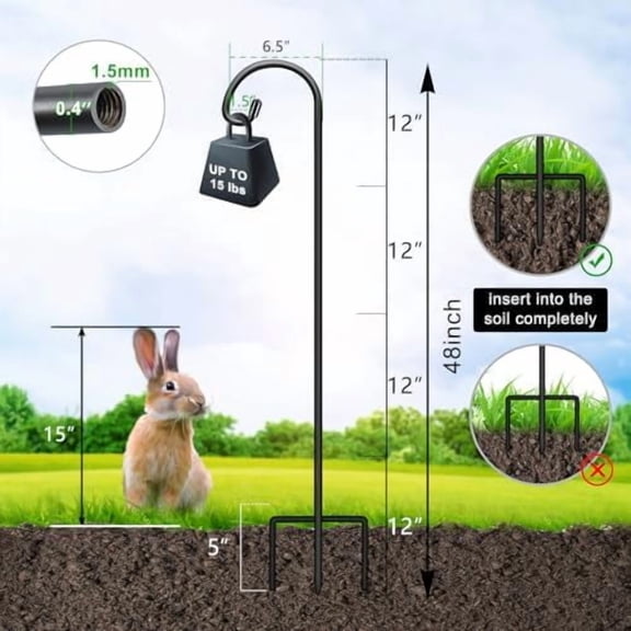 48 Inch Small Shepherd Hooks for Outdoor, Garden Hook for Lanterns, Sheperd Hooks for Hanging Plants, Bird Feeders, Solar Lights, Mason Jars, Weddings Decor, 4 Pack