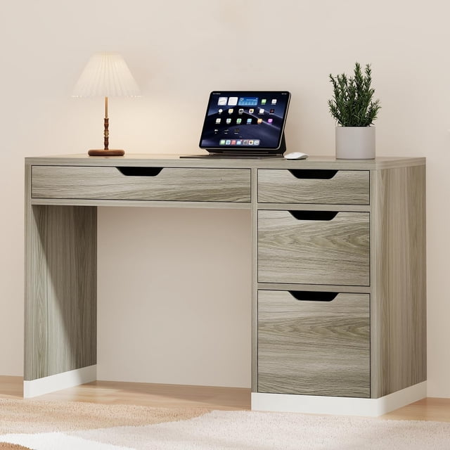 48 Inch Smallputer Desk With 4 Drawers Light Walnut - Walmart Business ...