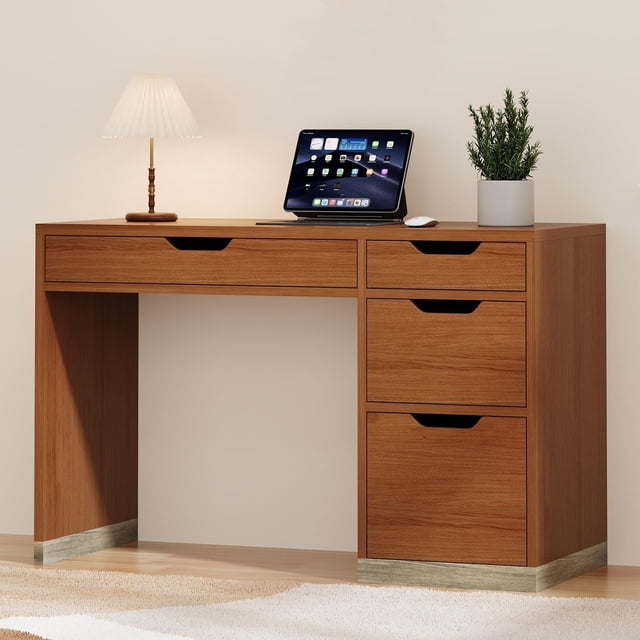 48 Inch Smallputer Desk With Drawers Brown - Walmart Business Supplies
