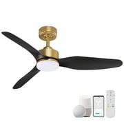 48 Inch Smart Ceiling Fans with LED Lights Remote,Quiet DC Motor,Dimmable,Outdoor Indoor Gold Black Ceiling Fan Controlled by WIFI Alexa App,for Modern Bedroom Living Room Patio Porch