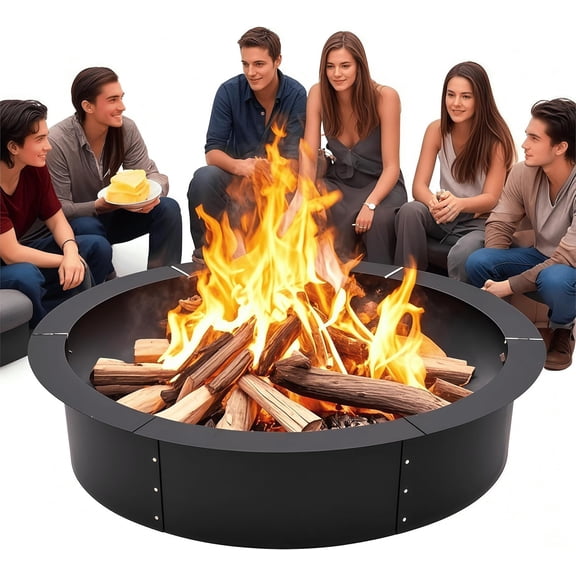 48-Inch Smokeless Fire Pit Ring, Heavy Duty Metal Firepit Liner Campfire Ring, Ventilation Holes for Full Wood Burn, Rust-Proof, Above or in-Ground Use for Camping, Backyard, Garden