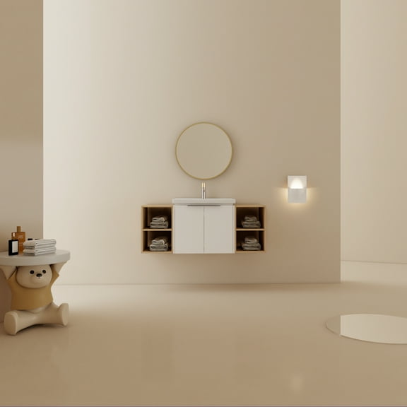 48 Inch Soft Close Doors Bathroom Vanity with Sink, and Two Small Storage Shelves, White