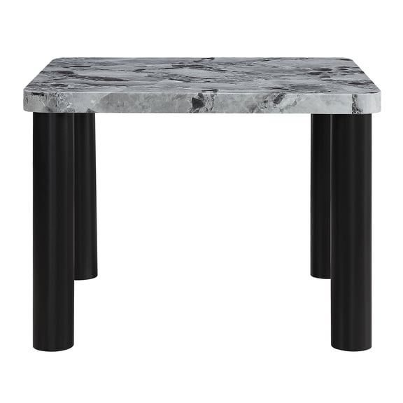 48-Inch Square Dining Table with Faux Grey Marble Top and Black Legs