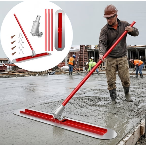 48 Inch Stainless Steel Long Handle Adjustable Bull Float, Lightweight Aluminum Frame Concrete Finishing Tool, Smooth Cement Floor Pavement Construction Trowel for Garage Patio Driveway Backyard