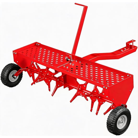 48-Inch Tow Behind Plug Aerator,Pull Behind Aerator with Durable Steel Tines Lawn & Tray and Pneumatic Tires Tow Behind Spike Aerator for Lawn, Farm,Planting