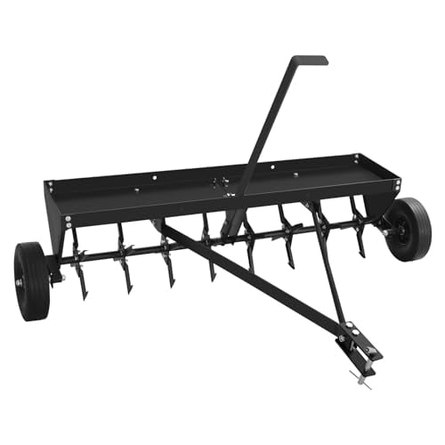 48-Inch Tow Behind Plug Aerator with Universal Hitch, Tow Plug Aerator with Extra-Wide Tow Bar, Durable Lawn Aerator Soil Penetrator Tractor for Lawn, Farm and Garden$$Garden & Patio