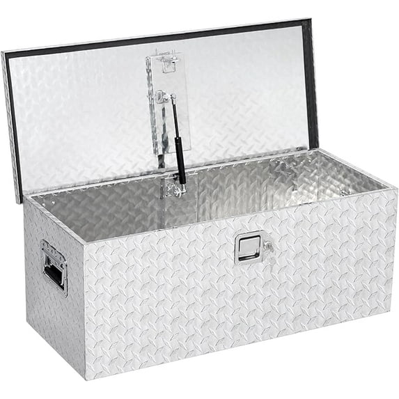 48 Inch Truck Bed Tool Box Heavy Duty Aluminum with Sliding Shelf, Diamond Plate ToolBox for Pick Up Truck RV Trailer, Trailer Toolbox Storage with Side Handle, Lock and Keys