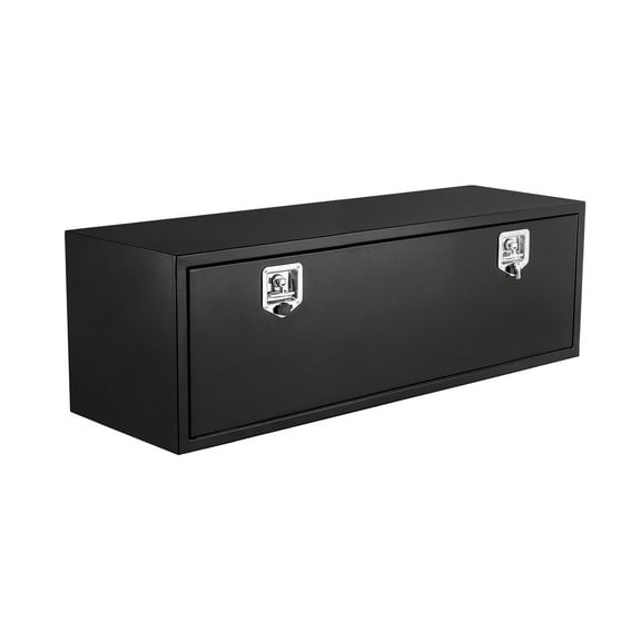 48 Inch Underbody Truck Tool Box, Black Steel Trailer Storage Chest with T-Handle Latch, Lock and Keys, Waterproof Diamond Plate Organizer for Pickup Bed, RV, Trailer, Van