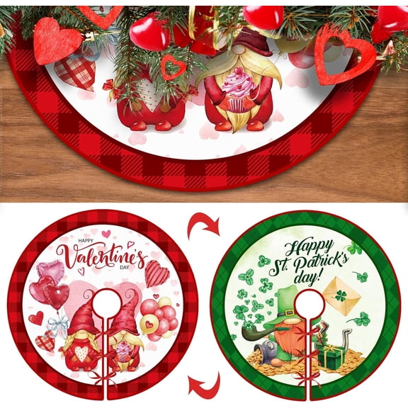 48 Inch Valentine''s Day Tree Skirt Reversible St. Patrick''s Day Decorations Double Sided Print Hearts Shamrock Mat for Home Holiday Party Decoration(Valentine''s Day and St. Patrick''s Day, 48 inch)