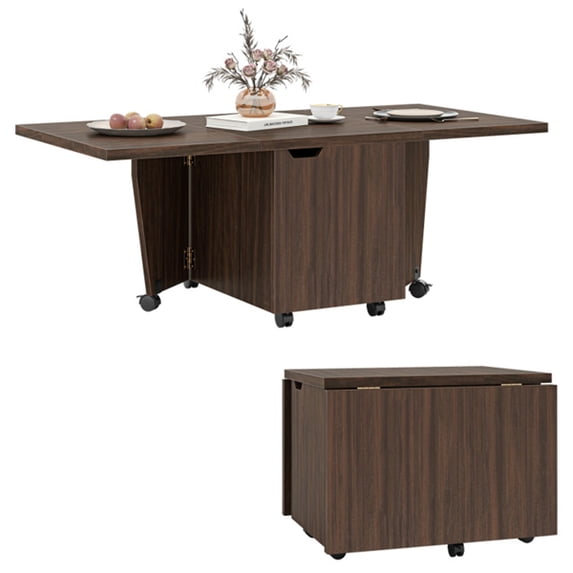 48 Inch Walnut Finish Foldable Coffee Table with Storage Cabinets ...