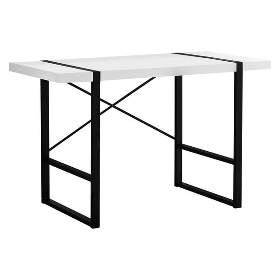 48 Inch White Industrial Computer Desk with Black Metal Frame and X Brace