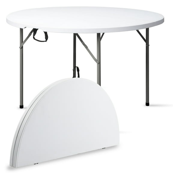 48 Inch White Round Folding Table for Outdoor - Heavy Duty 880lbs Utility Table, Compact Foldable Design for Garden, Camping & Events
