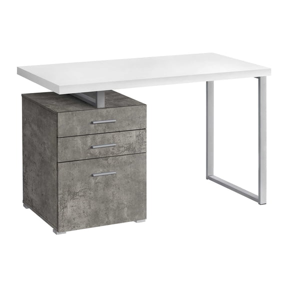 48 Inch White and Concrete Modern Computer Desk with Storage Drawers