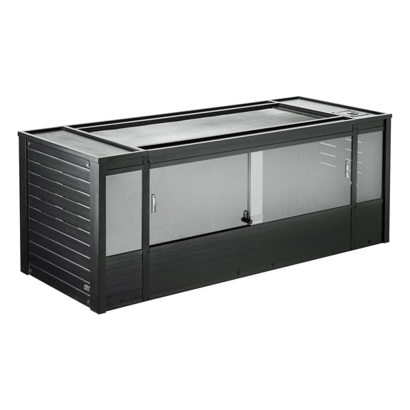 48 Inch Wide Reptile Habitat Enclosure Moisture Resistant Composite Terrarium with Lockable Sliding Glass Doors Breathable Mesh Top Ventilated Side Panels for Snakes Tortoises Lizards Maple Black Gre