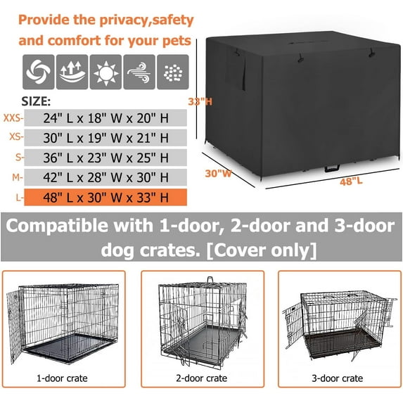 48 Inch Wire Dog Crate Cover, Windproof Privacy Polyester Pet Kennel Cover, Breathable Blackout for 1/2/3 Door Dog Cage