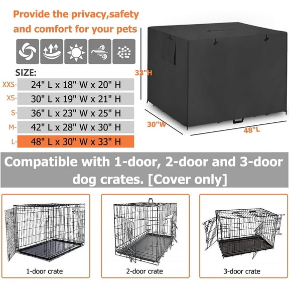 48 Inch Wire Dog Crate Cover, Windproof Privacy Polyester Pet Kennel Cover, Breathable Blackout for 1/2/3 Door Dog Cage