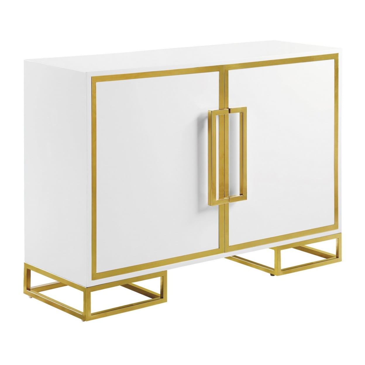48 Inch White and Gold Composite Wood Office Cabinet with Adjustable Shelving