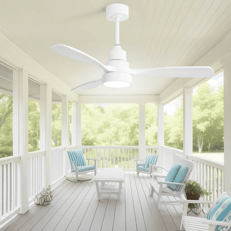 48 Inch Wood Ceiling Fans with Lights,Farmhouse Energy-Efficient Ceiling Fan with Remote,6-Speed Quiet Reversible DC Motor and 3 Solid Wood Blades,for Bedroom Living Room Kitchen Indoor Outdoor,White