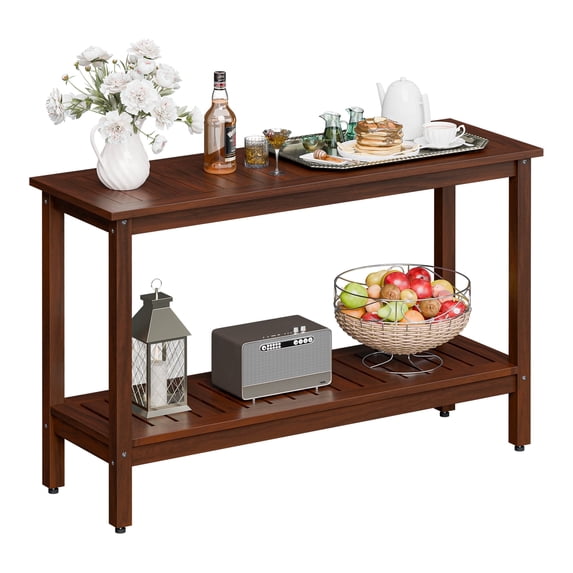 SuperDeal 48" Outdoor Console Table Versatile Wood Buffet Bar Organizer W/Slat Storage Shelf for Indoor, Outdoor, Patio, Deck, Brown