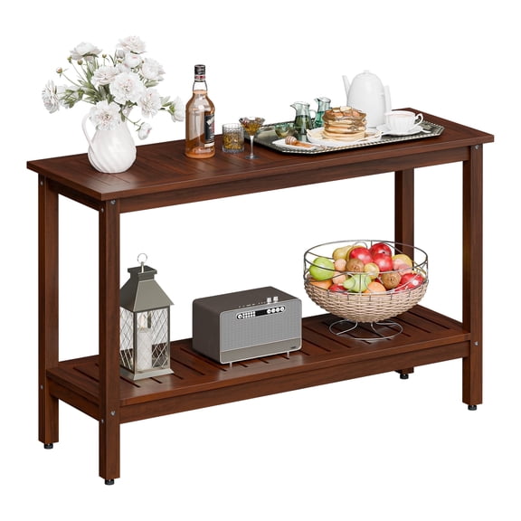 SuperDeal 48" Outdoor Console Table Versatile Wood Buffet Bar Organizer W/Slat Storage Shelf for Indoor, Outdoor, Patio, Deck, Brown