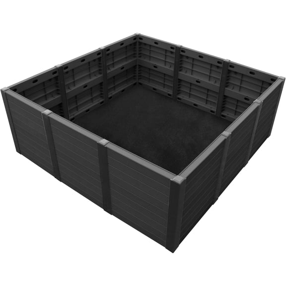 48-Inch x 48-Inch Raised Garden Bed with Tool-Free Connect System, Crafted from Recycled Materials, for Patios or Decks, Black