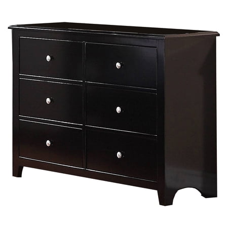 48 Inches 6 Drawer Wooden Dresser with Metal Pulls, Black