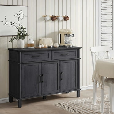 Onbrill 48 Inches Buffet Cabinet with Storage, Farmhouse Sideboard Buffet with Adjustable Shelves, Black
