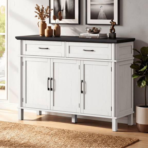 ROGALIS 48 inch Buffet Cabinet with Storage, Farmhouse Sideboard with Adjustable Shelves, off white