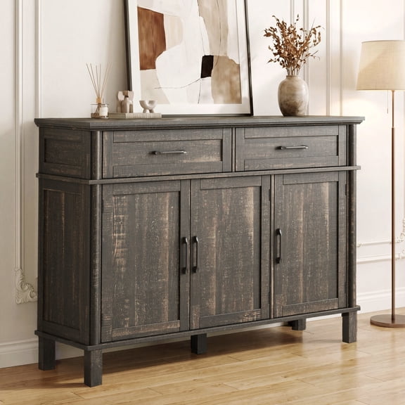 ROGALIS 48 Inches Buffet Cabinet with Storage, Farmhouse Sideboard Buffet, with Adjustable Shelves, Rustic Brown