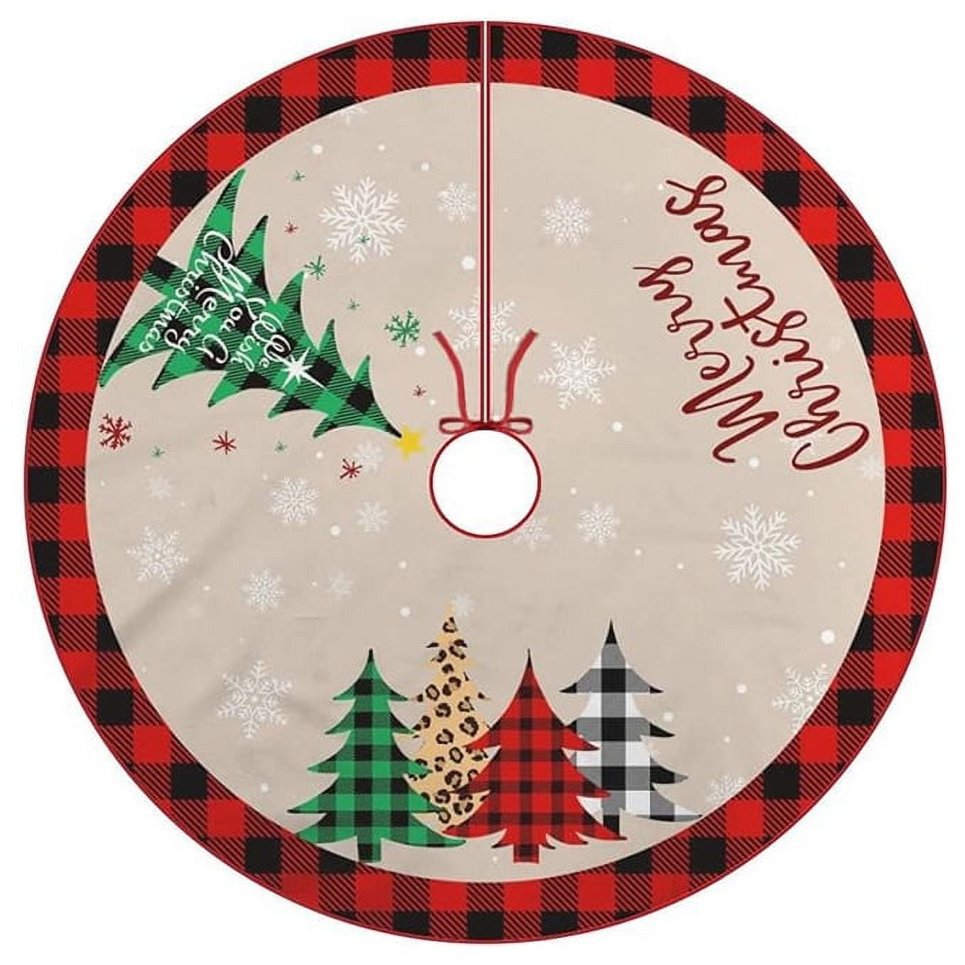 48 Inches Christmas Tree Skirt,Red and Black Buffalo Plaid Christmas