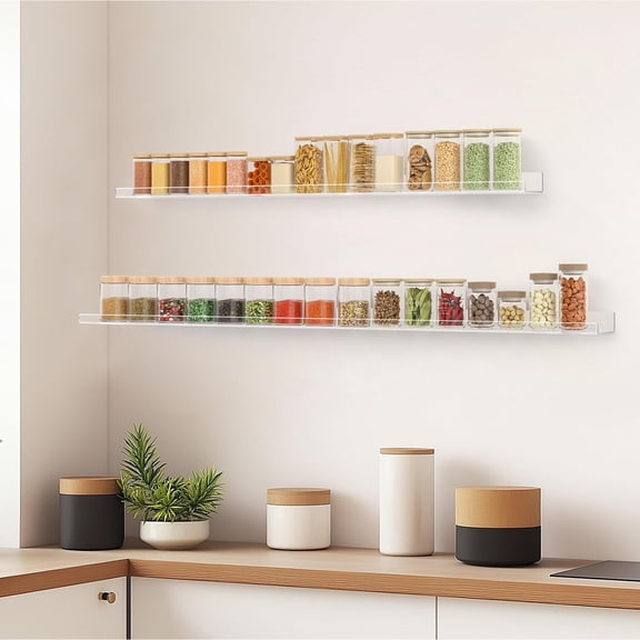 48 Inches Invisible Wall Floating Bookshelf for Kids and Nursery, Clear Acrylic Shelves for Figures, 16 Inch Stud Spacing Long Large Picture Ledge Shelf for Photo Frames, 2 Pack (5MM Thick)