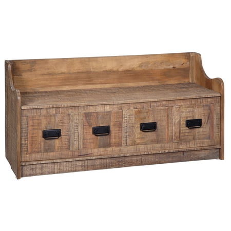 48 Inches Lift Top Storage Bench with Fake Drawer Design, Brown