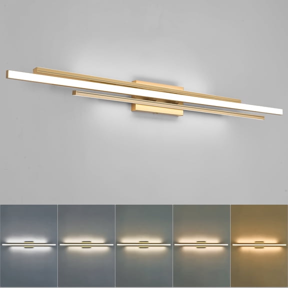 48 Inches Long Gold LED Modern Bathroom Vanity Light Fixtures 25W Dimmable 5CCT Vanity Light Bar Over Mirror 3-Light Wall Light for Bathroom Over Mirror Picture Light
