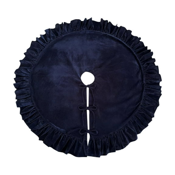 48 Inches Velvet Christmas Tree Skirt, Ruffled Velvet Christmas Tree Skirt,Xmas Tree Skirt for Party Rustic Vintage Christmas Tree Decorations (Navy ,122CM)