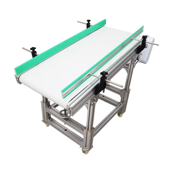 48" Inclined Conveyor Belt with Food Grade PU Belt Aluminum Frames Double Strip Guardrails