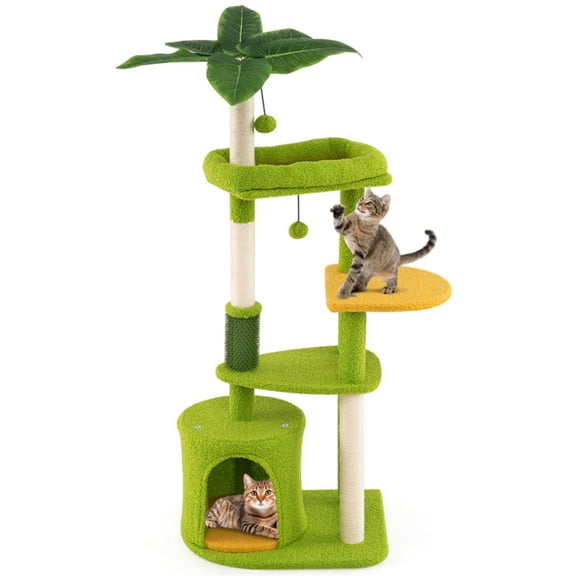 48" Jungle Theme Cat Tree Washable Peach Skin Cat Tower with Sisal Scratching Post Interactive Toys & Multi-Level Perches for Indoor Cats