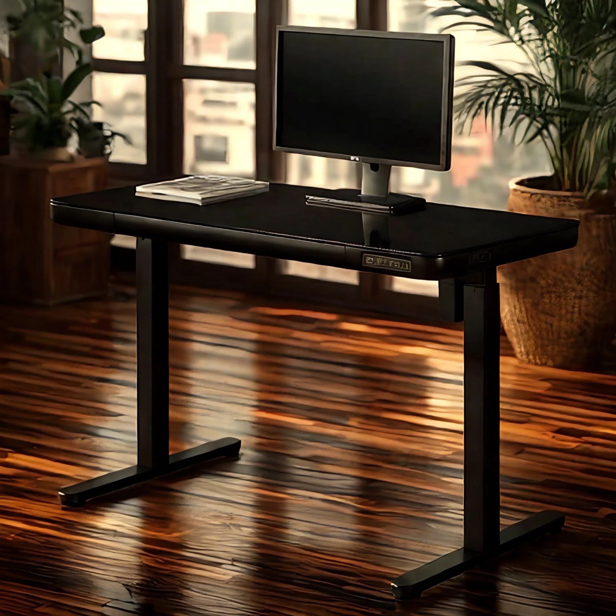 KOWO48" K3024 Electric Height Adjustable Standing Desk with Tempered Glass Top，47.2 x 23.6 in, Black, 1 Pack