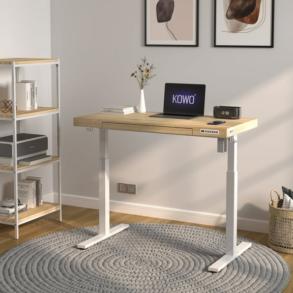 48" K305 Electric Height Adjustable Standing Desk, Natural/White