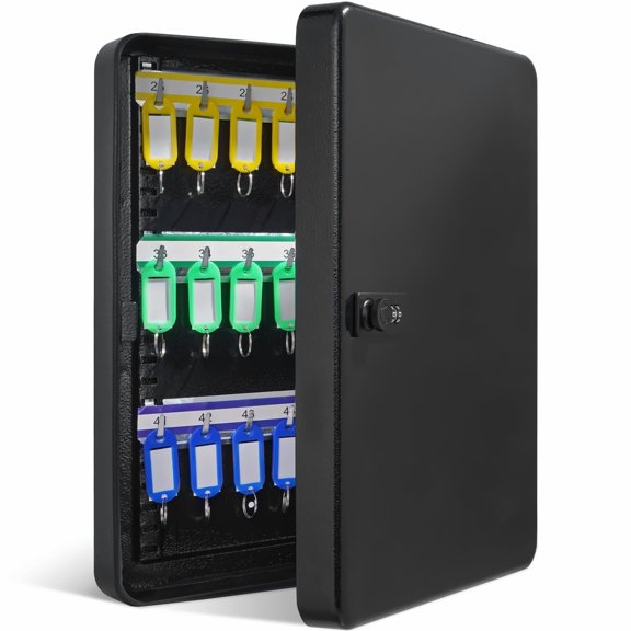 48-Key Cabinet - Key Safe with Combination Lock - Steel Key Organizer with Tags & Record Card - for Office, School, Hotel - Adjustable Hooks